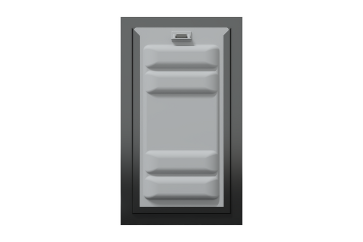 Front view of a black Endura Flap double flap wall mount pet door with the locking cover. This highlights the security of this wall mounted dog door.