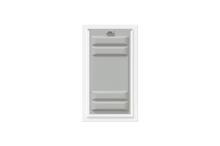 Front view of a white Endura Flap double flap wall mount pet door with the locking cover attached. This shows the added security of this wall dog door.