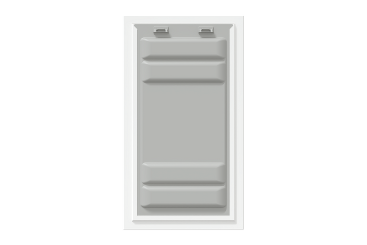 Front view of a white Endura Flap double flap wall mount pet door with the locking cover. This shows the added security of this wall dog door.