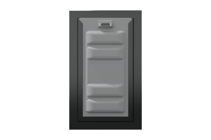 Front view of a black Endura Flap double flap wall mount pet door with the locking cover. This highlights the security of this wall mounted dog door.