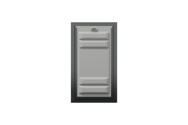 Front view of a black Endura Flap double flap wall mount pet door with the locking cover. This highlights the secure design of this wall mounted dog door.
