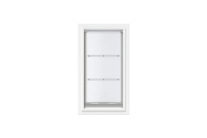 Front view of a white, single flap Endura Flap dog door for wall. This is a popular choice for pet owners seeking reliable dog doors for walls.