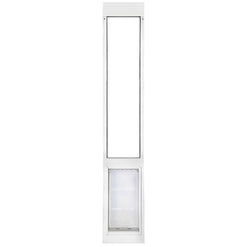 White framed sliding glass door insert with pet door._Color_White