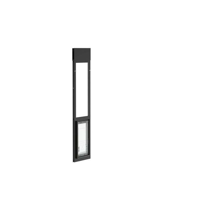  Dragon medium single flap pet door for windows, black, front view without locking cover.