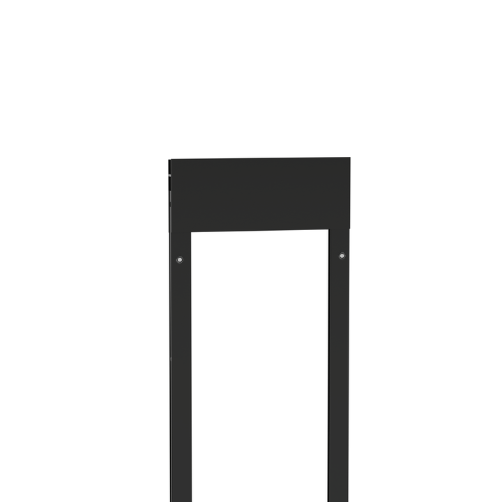 Black Dragon single flap pet door for aluminum sliding glass doors, top view. Aluminum frame available in black or white to match your home's decor.